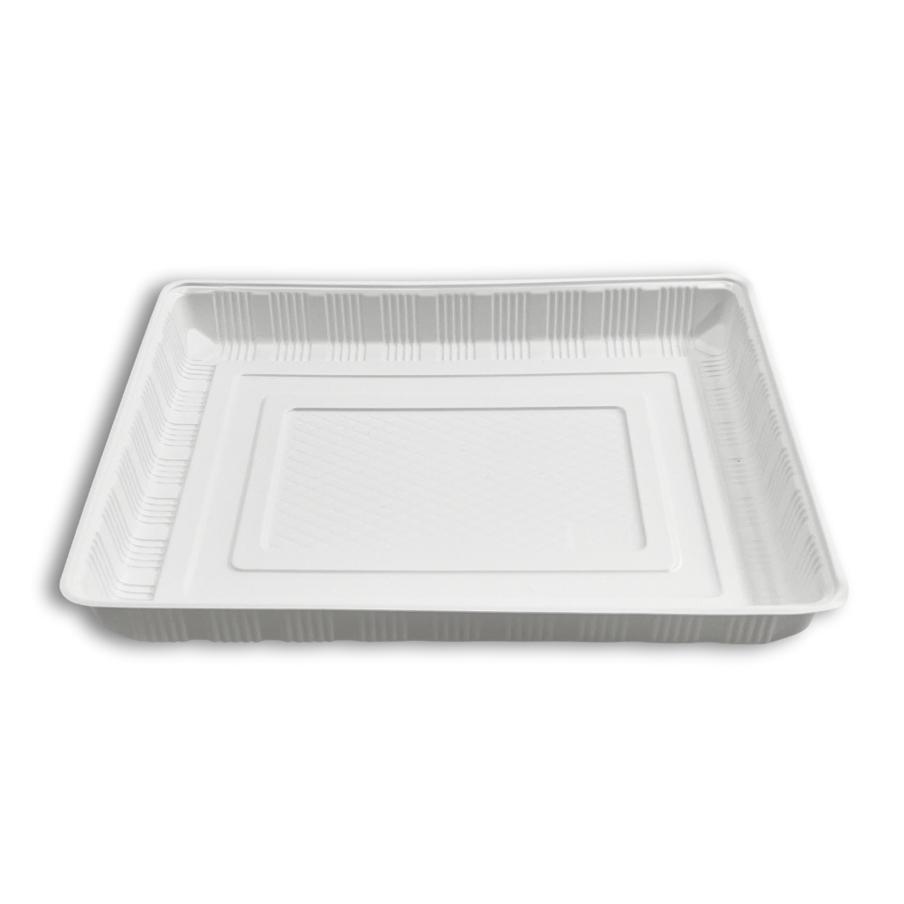 HD-2721 | 48oz Microwaveable PP White Rectangular Tray | 10.63x8.43x1.2" - front