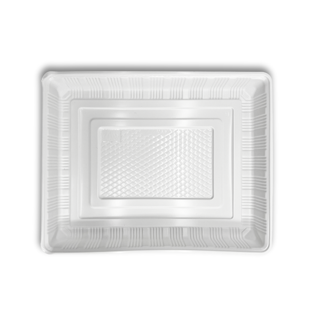 HD-2721 | 48oz Microwaveable PP White Rectangular Tray | 10.63x8.43x1.2" - top