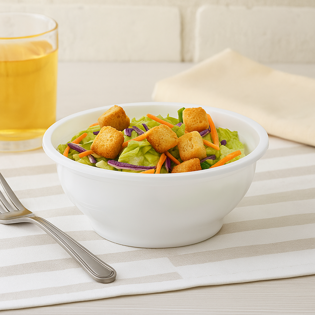 HD-360 | 12oz Microwaveable PP White Round Bowl (Base Only) with salad
