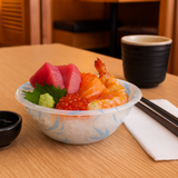 HD-550ML | 18oz PP Blue Maple Donburi Bowl W/ PET Anti-Fog Clear Lid - with donburi