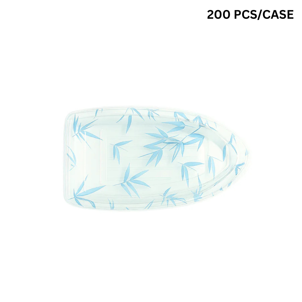 HD-7101 | B-16 PET Blue Maple Pattern Boat Sushi Tray W/ Lid | 10.4x5.5x1.97"