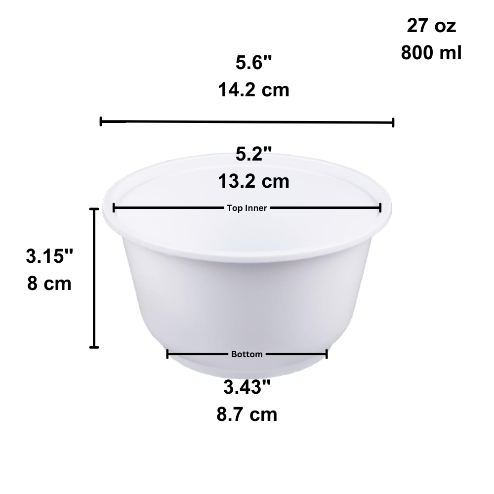 HD-850 | 27oz Microwaveable PP White Round Bowl (Base Only) - size