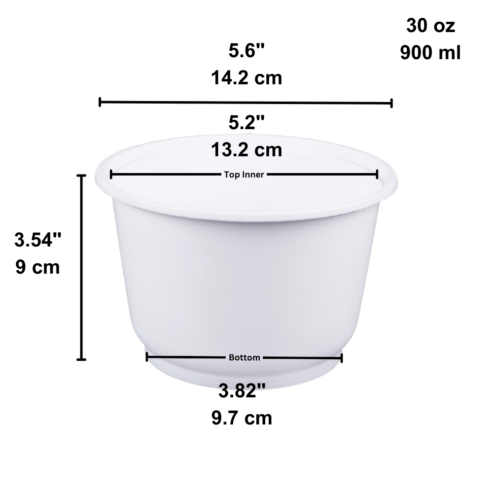 HD-999 | 30oz Microwaveable PP White Round Bowl (Base Only) - 600 Pcs