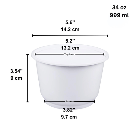 HD-999 | 34oz Microwaveable PP White Round Bowl (Base Only) - size