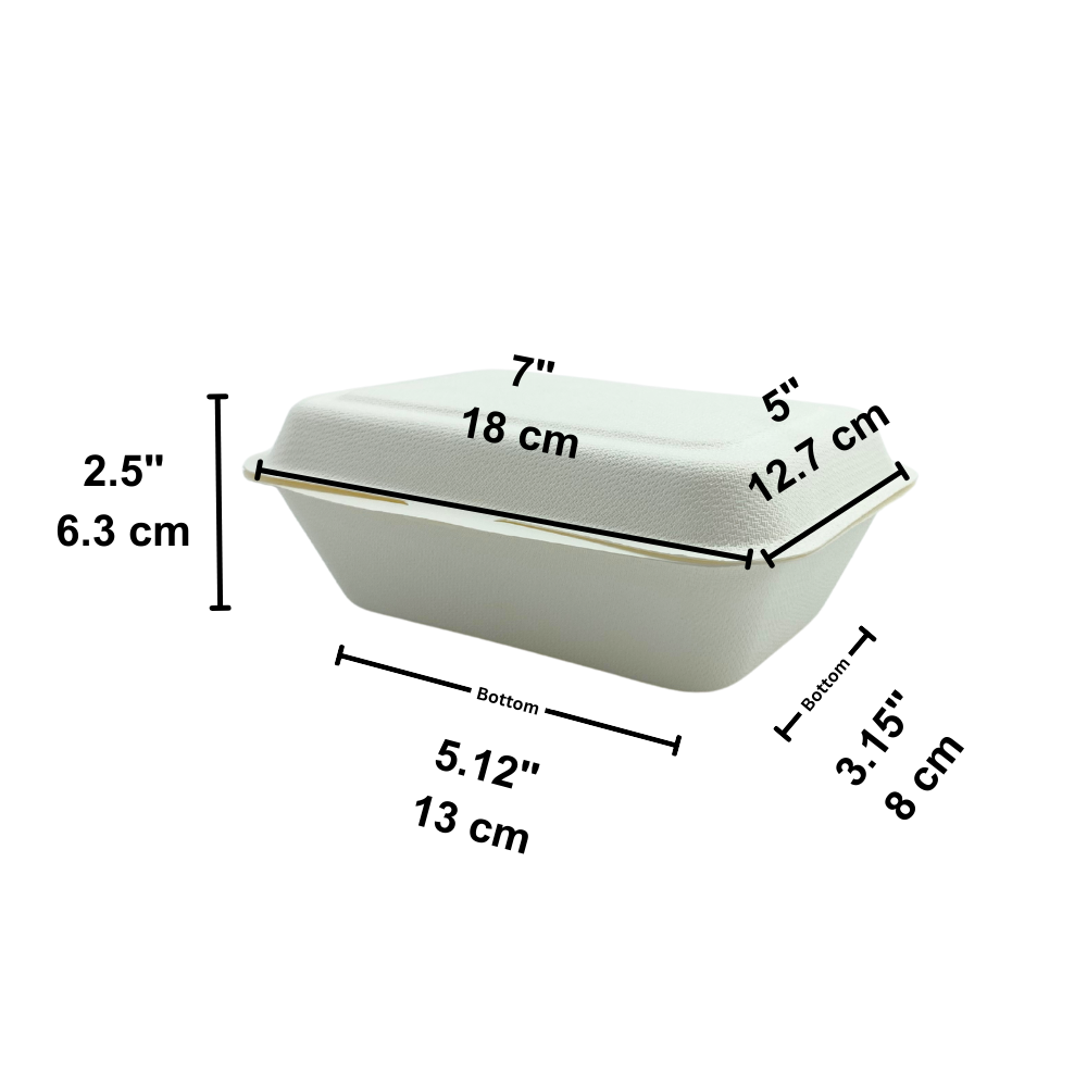 HD-B001 | Sugarcane Clamshell Food Container | 7x5x2.5" - size