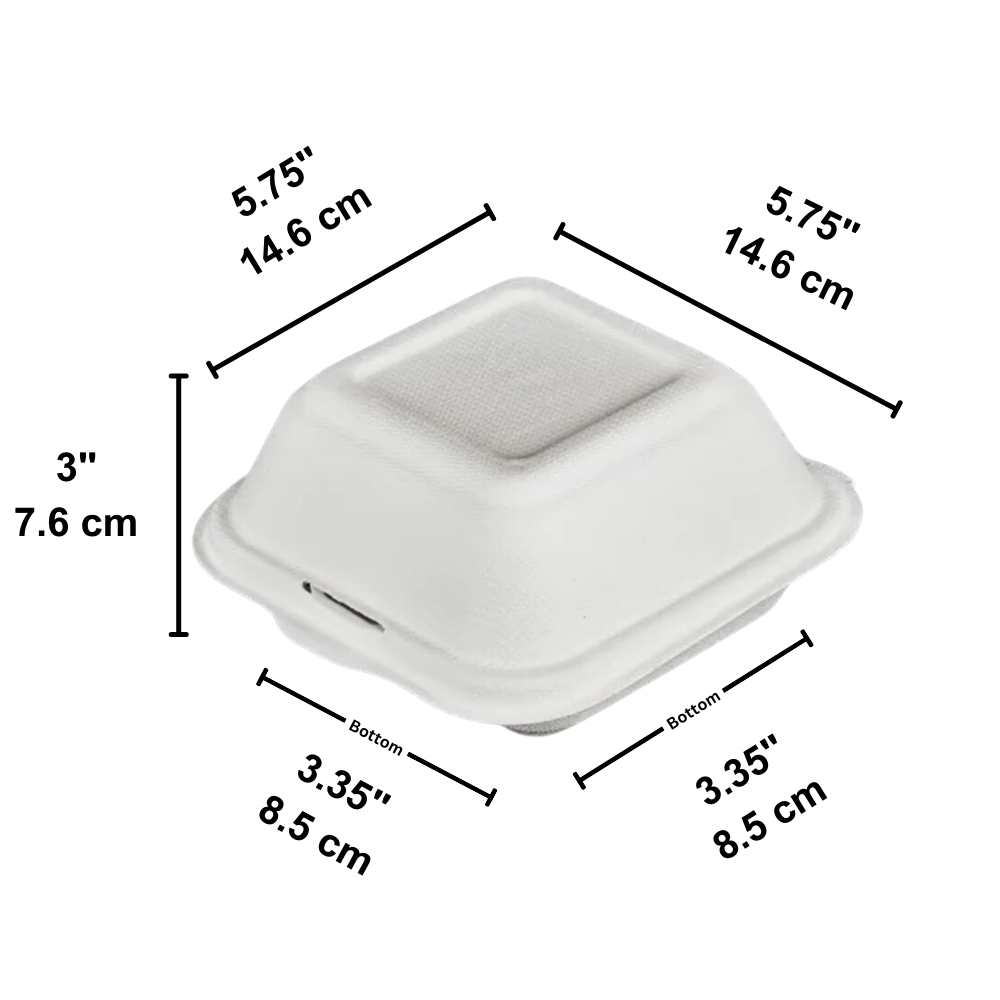 HD-B024 | Sugarcane Clamshell Food Container | 5.75x5.75x3" - size