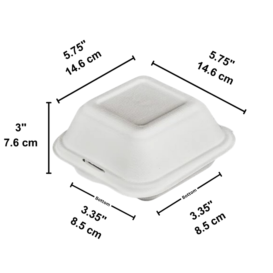 HD-B024 | Sugarcane Clamshell Food Container | 5.75x5.75x3
