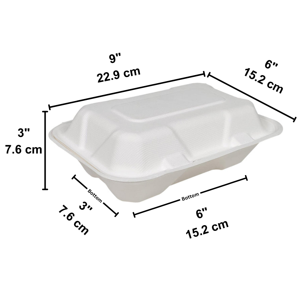 HD-B034 | Sugarcane Clamshell Food Container | 9x6x3" -size