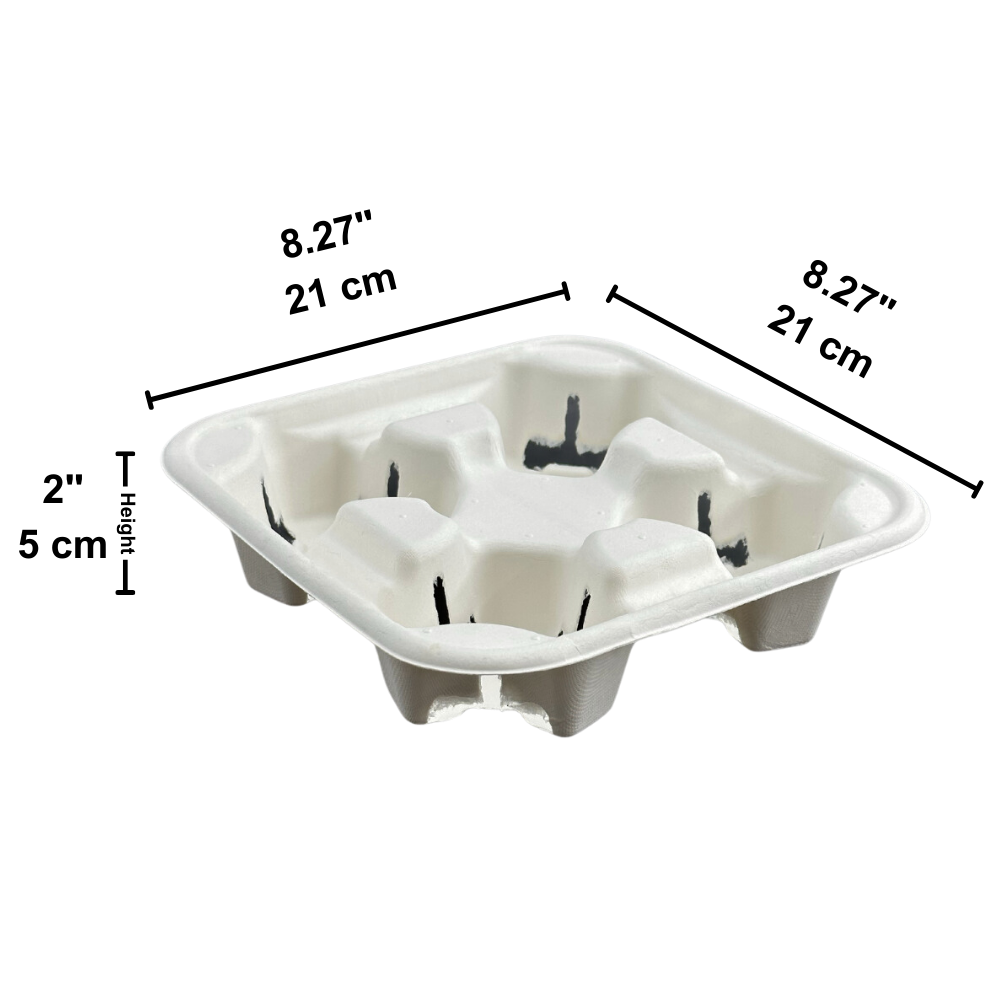 HD-CSC-C4 | Sturdy White Sugarcane 4 Cup Tray Holder - size