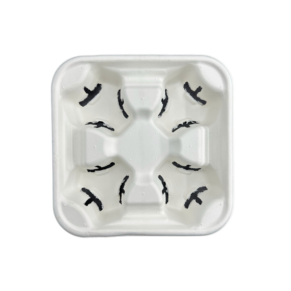 HD-CSC-C4 | Sturdy White Sugarcane 4 Cup Tray Holder - top