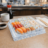 HD-SQ-13 | PET Square Blue Maple Sushi Tray w/Lid