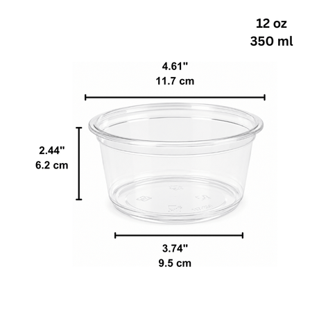 HD 12oz PET Clear Round Salad Container Dessert Cup | 117mm Top - size