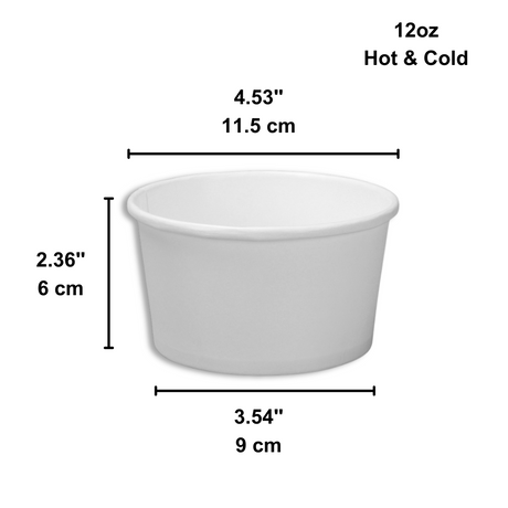 HD 12oz White Double Coating Paper Soup Cup | 115mm Top (Base Only) - size