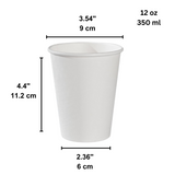 HD 12oz White Single Wall Paper Hot Cup | 90mm Top - size