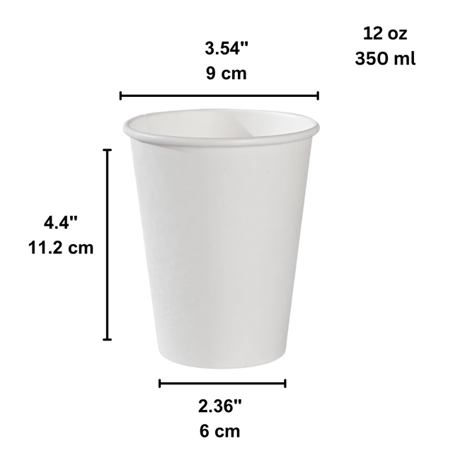12oz Disposable PE-Lined White Paper Hot Cup - 1000 Pcs – HD Bio Packaging