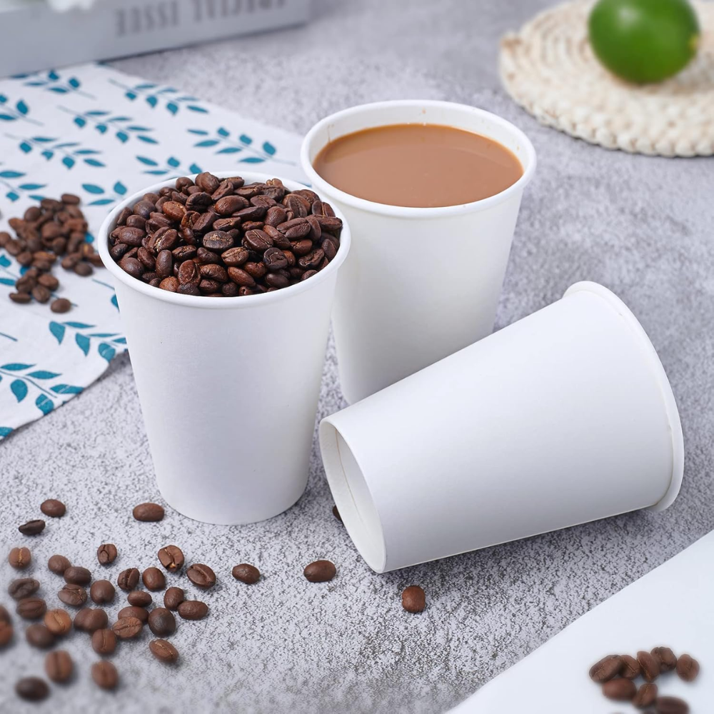 HD 12oz White Single Wall Paper Hot Cup | 90mm Top - with coffee