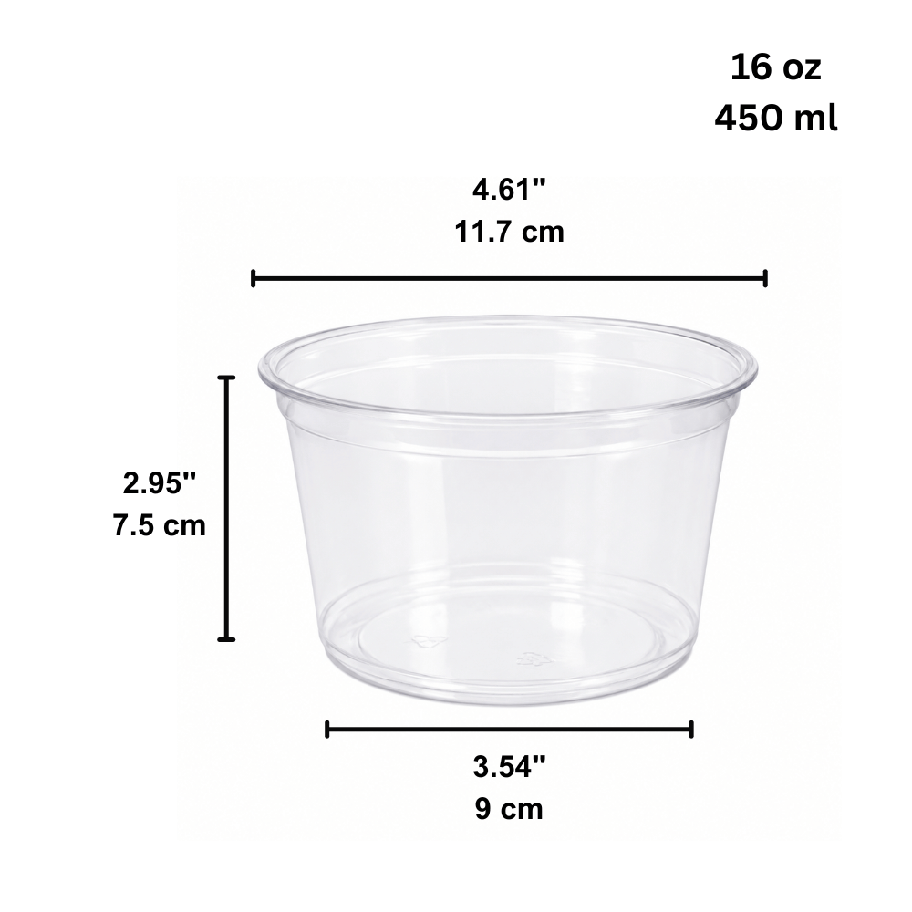 HD 16oz PET Clear Round Salad Container Dessert Cup | 117mm Top - size