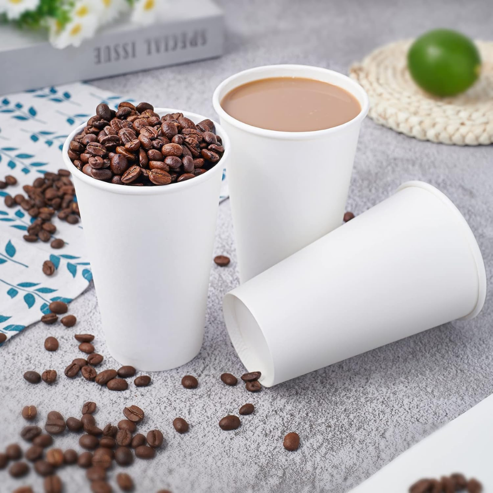 HD 16oz White Single Wall Paper Hot Cup | 90mm Top - with coffee