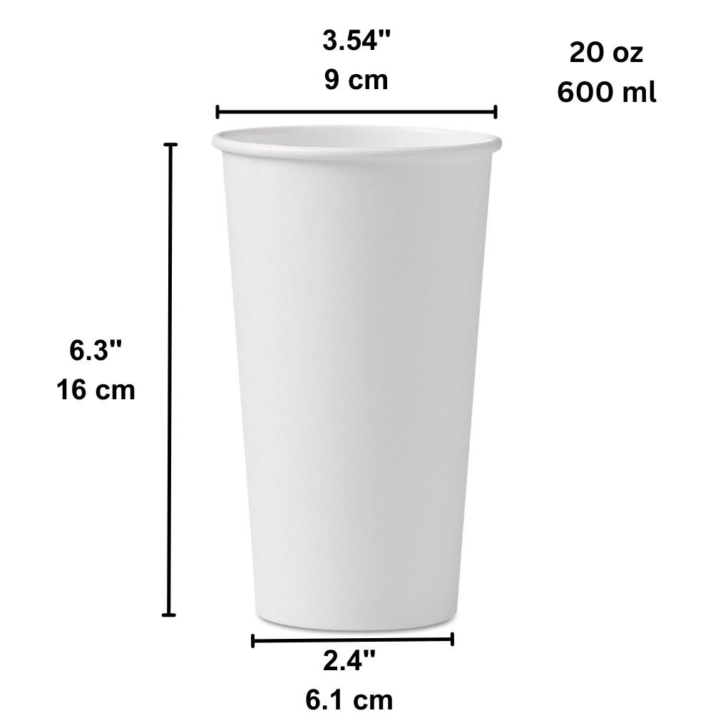 Tasse chaude en papier à paroi simple blanche HD 20 oz | Dessus 90 mm - 1000 pièces