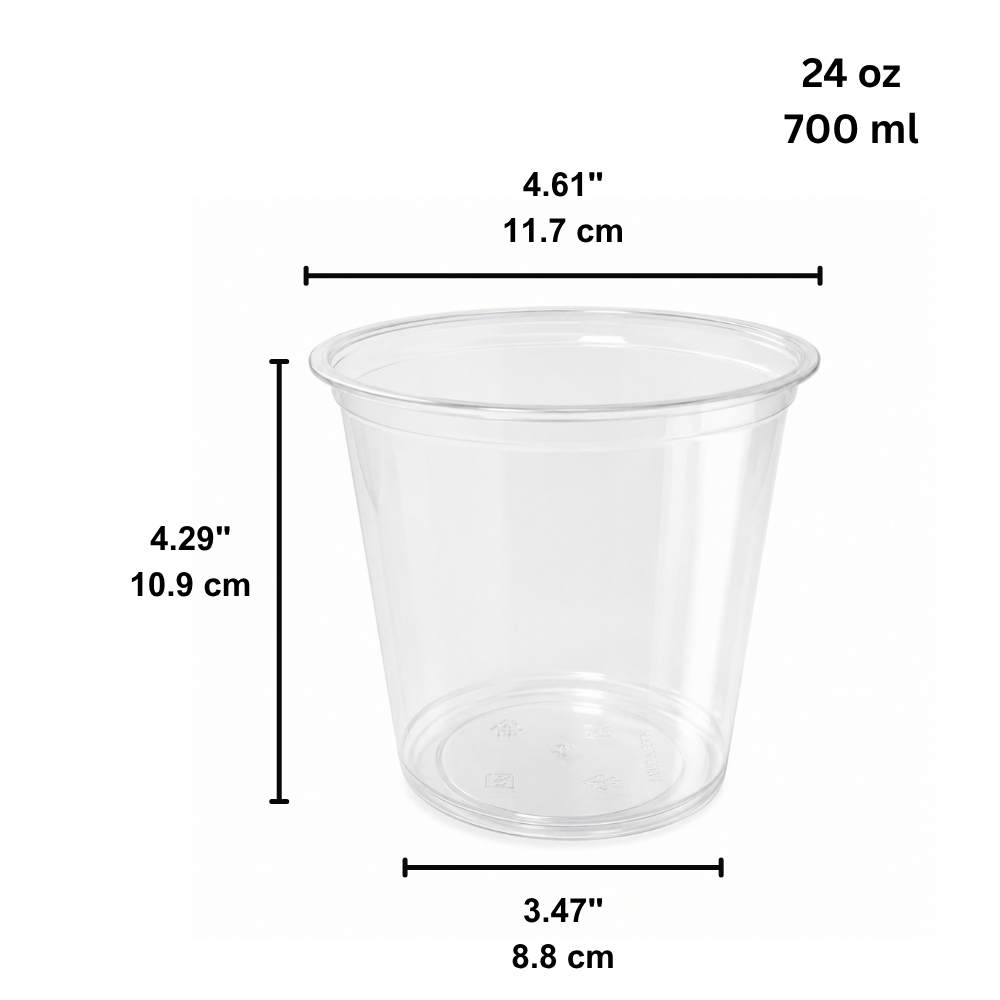 HD 24oz PET Clear Round Salad Container & Dessert Cup | 117mm Top - size