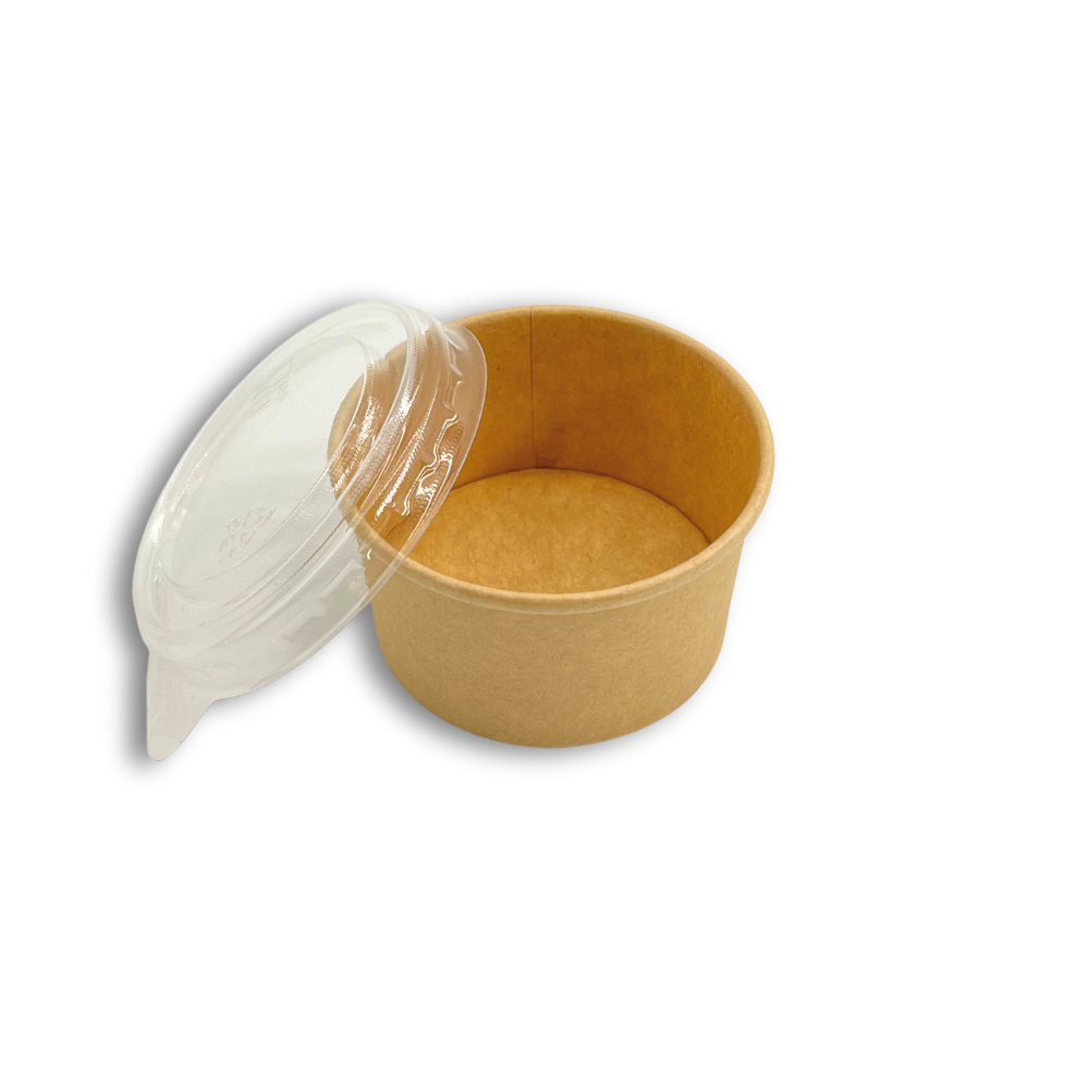 HD 2oz Kraft Paper Sauce Cup Portion Cup | 62mm Top (Base Only) - lid open