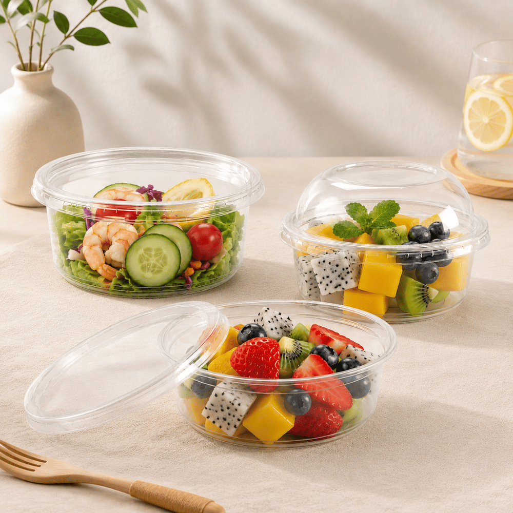 HD 8oz PET Clear Round Salad Container & Dessert Cup | 117mm Top (500 Pcs/Case)  -with lids and food