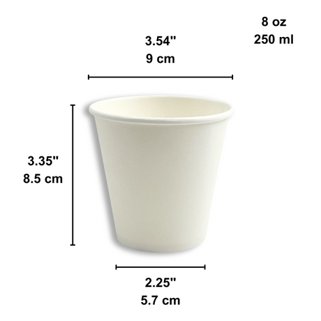 HD 8oz White Single Wall Paper Hot Cup | 90mm Top - size