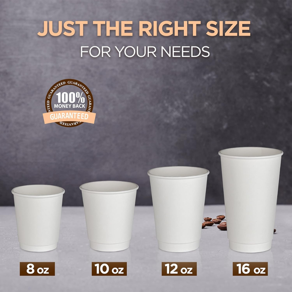 12 oz White Paper Coffee Cup - Double Wall - 3 1/2 x 3 1/2 x 4 1/4 - 500  count box