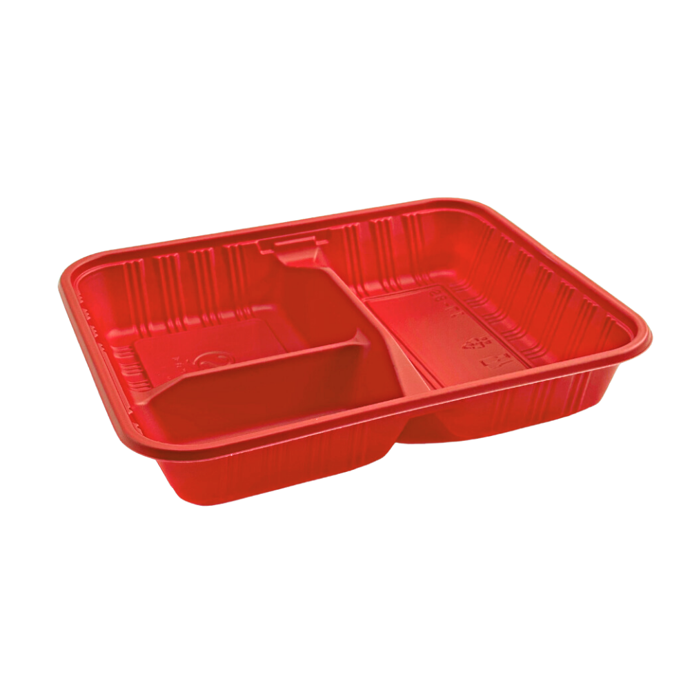 HT107 Base | PP Red Rectangular Bento Box | 3 Compartment (Base Only)