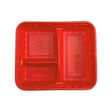 Socle HT107 | Boîte à bento rectangulaire rouge PP | 3 compartiments (base uniquement) - 300 pièces