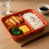 HT107 Base | PP Red Rectangular Bento Box | 3 Compartment (Base Only)