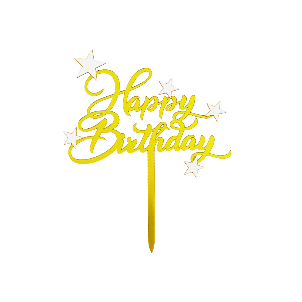 Happy Birthday With Star Acrylic Cake Topper