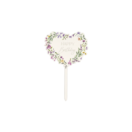 Happy Birthday Heart-Shaped Cake Topper Decoration