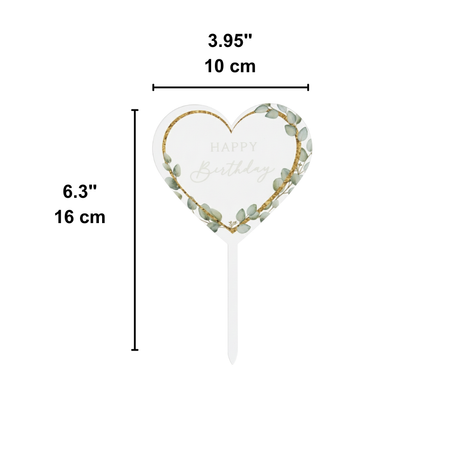 Heart-shaped Floral Happy Birthday Cake Topper | Green Flower Design