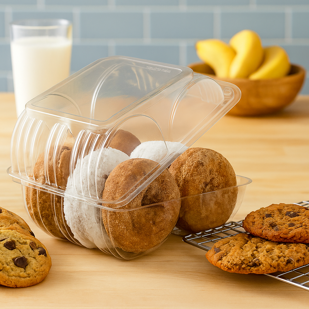INLSLP206A | 41.9oz Clear PET 6-Compartment Donut & Cookie Hinged Container - 192 Pcs