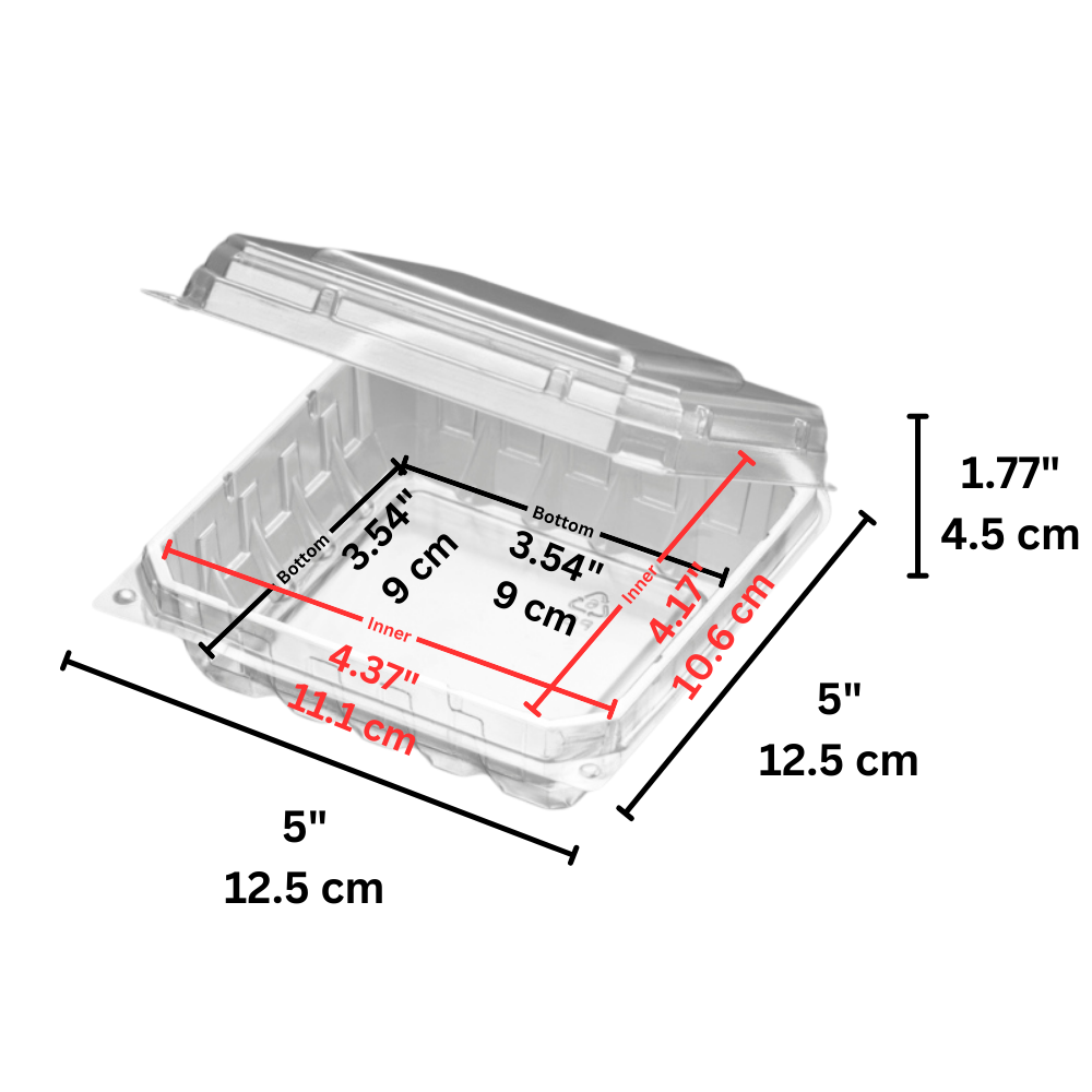 J027 | Clear Square Hinged Container | 5x5x1.77"  - size