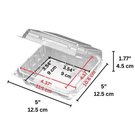 J027 | Clear Square Hinged Container | 5x5x1.77"  - size