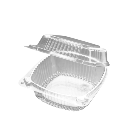 J038 PET | Clear Square Hinged Container | 5.25x5.25x2.75" - 500 Pcs