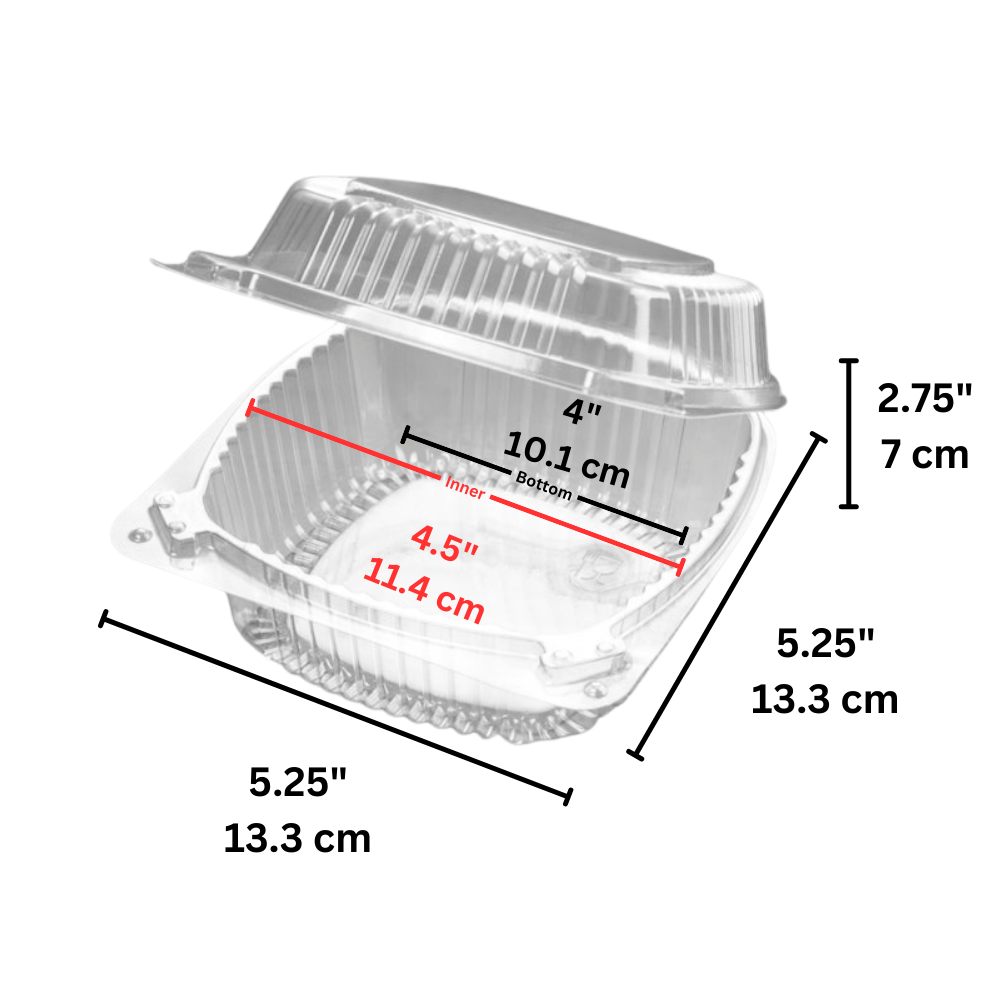 J038 PET | Clear Square Hinged Container | 5.25x5.25x2.75" - size