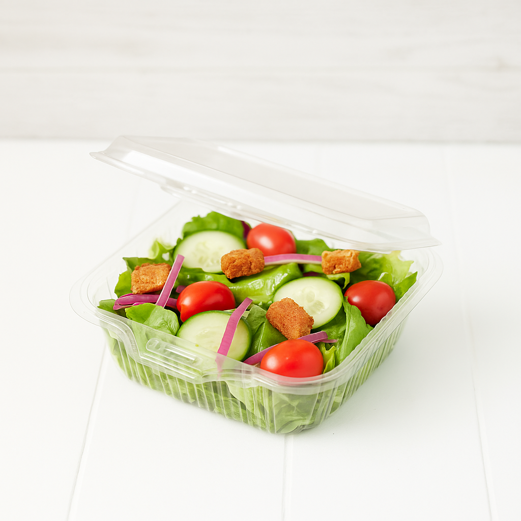 J041 Clear Rectangular Hinged Container with salad