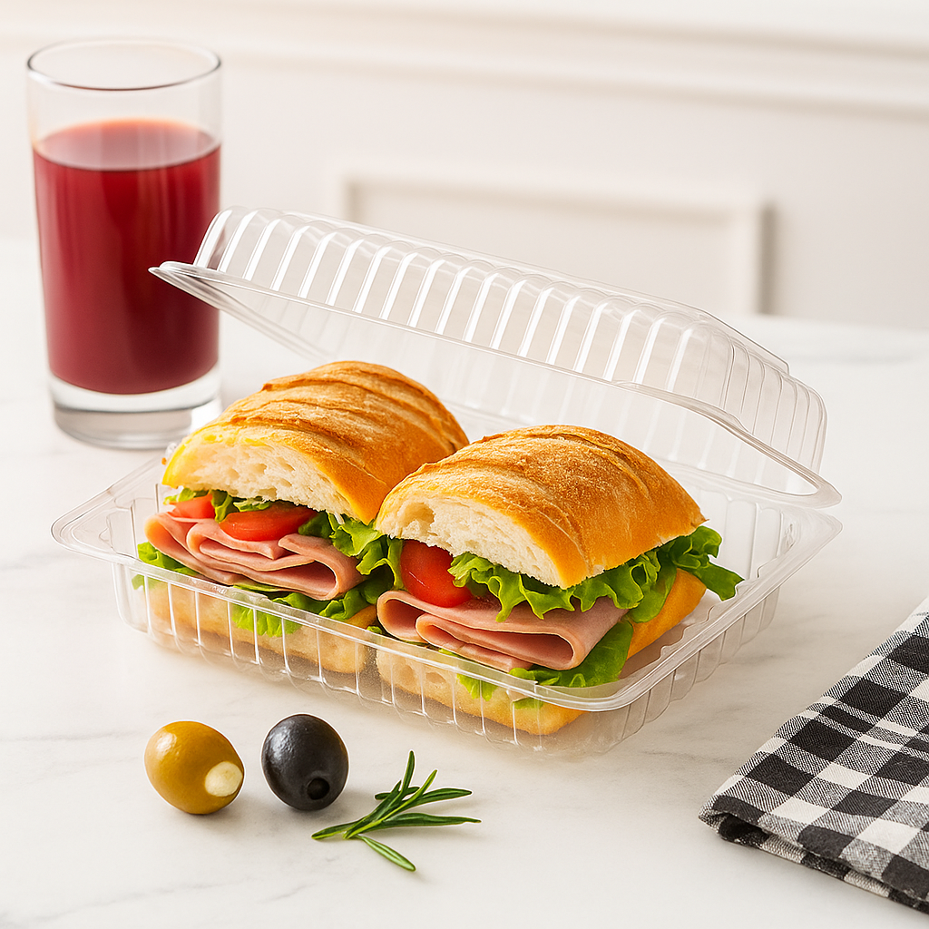 J044 Clear Rectangular Hinged Container with sandwiches