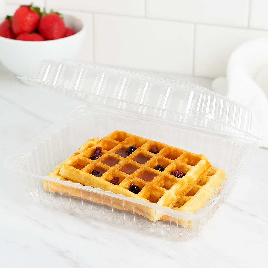 J046 Clear Rectangular Hinged Container with waffles