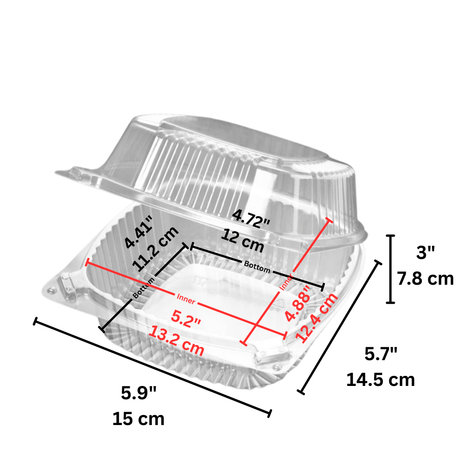 J048 PET | Clear Rectangular Hinged Container  | 5.9x5.7x3" - size