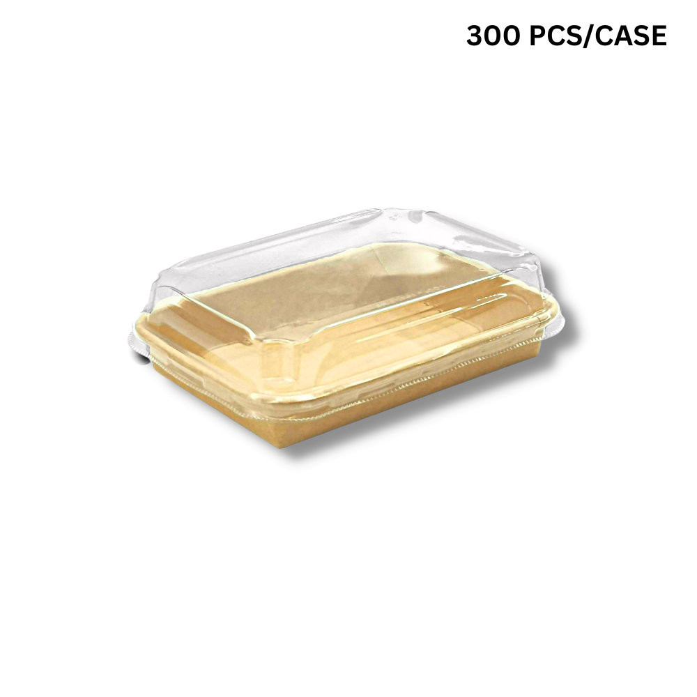 JH-1103/ST03 | 11oz Kraft Paper Sushi Tray W/ PET Lid | 6.5x4.53x1.89"