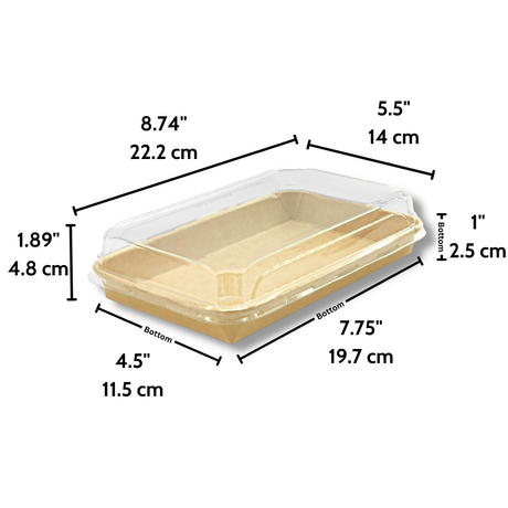 JH-1107/ST06 | 19oz Kraft Paper Sushi Tray W/ PET Lid | 8.74x5.5x1.89"