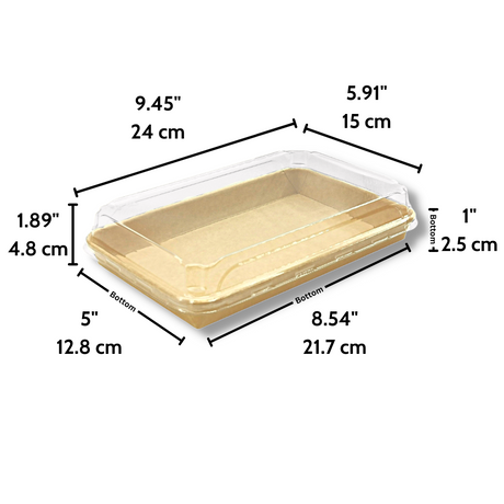 JH-1109/ST07 | 24oz Kraft Paper Sushi Tray W/ PET Lid | 9.45x5.91x1.89"