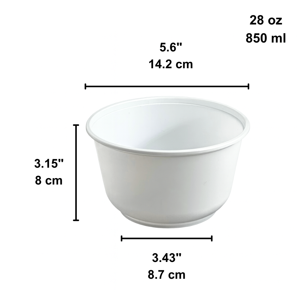 JY-850 | 28oz Microwaveable PP White Round Bowl (Base Only)-size