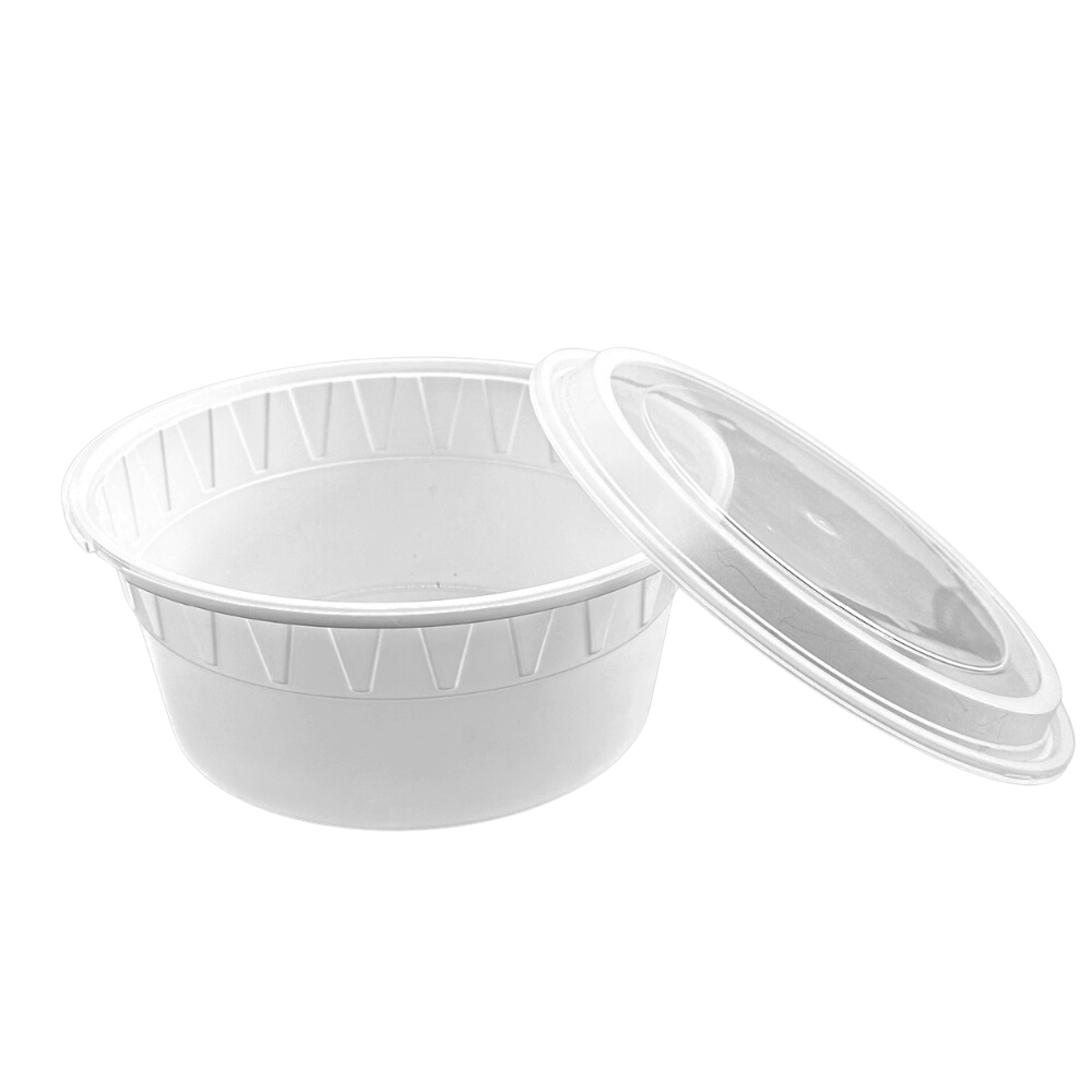 JY-92 | 120oz Microwaveable PP White Round Bowl W/ Clear Lid - open