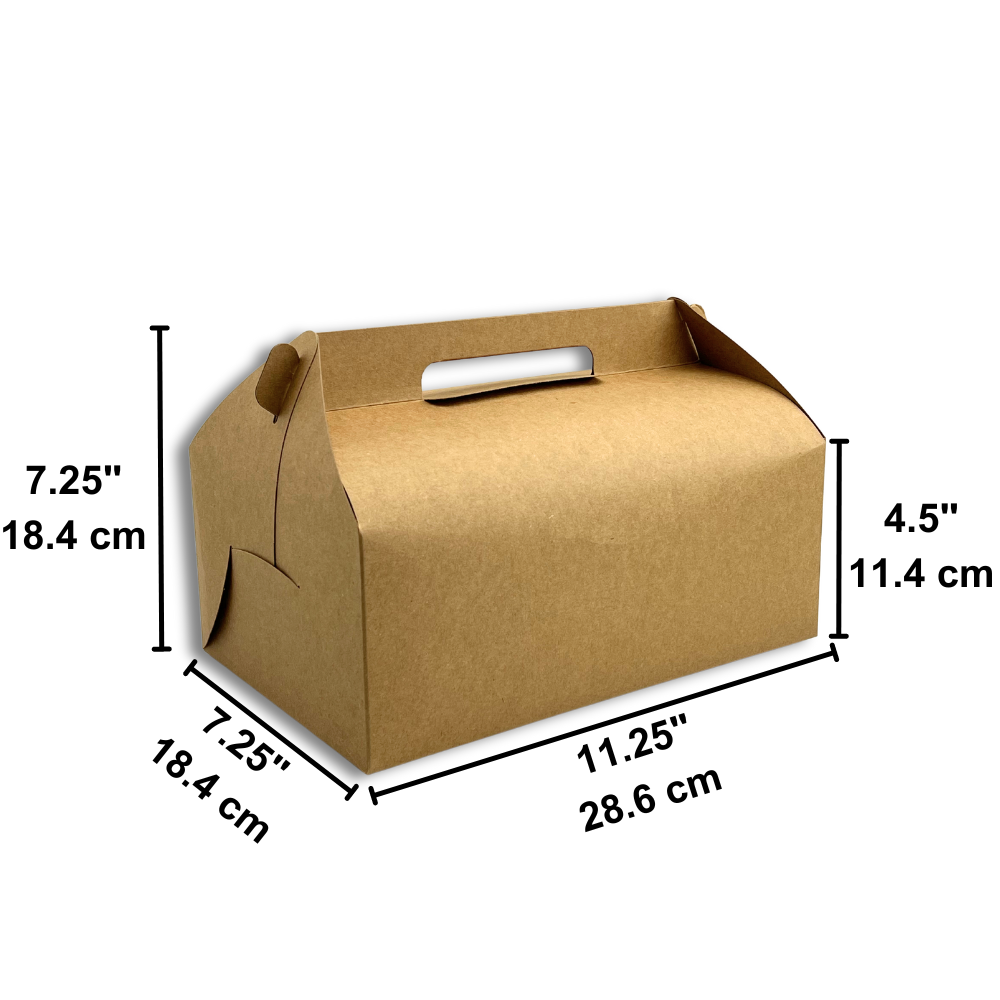 Kraft Cake Paper Box Pastry Box W/ Handle | 11.25x7.25x4.5" - size