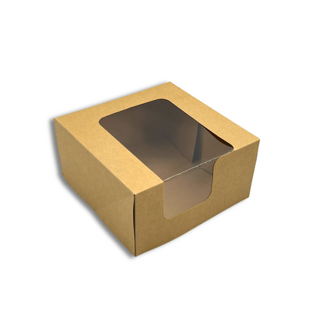 Kraft Square Cake Paper Box Pastry Box W/ Window | 6.75x6.75x3.5" - 200 Pcs